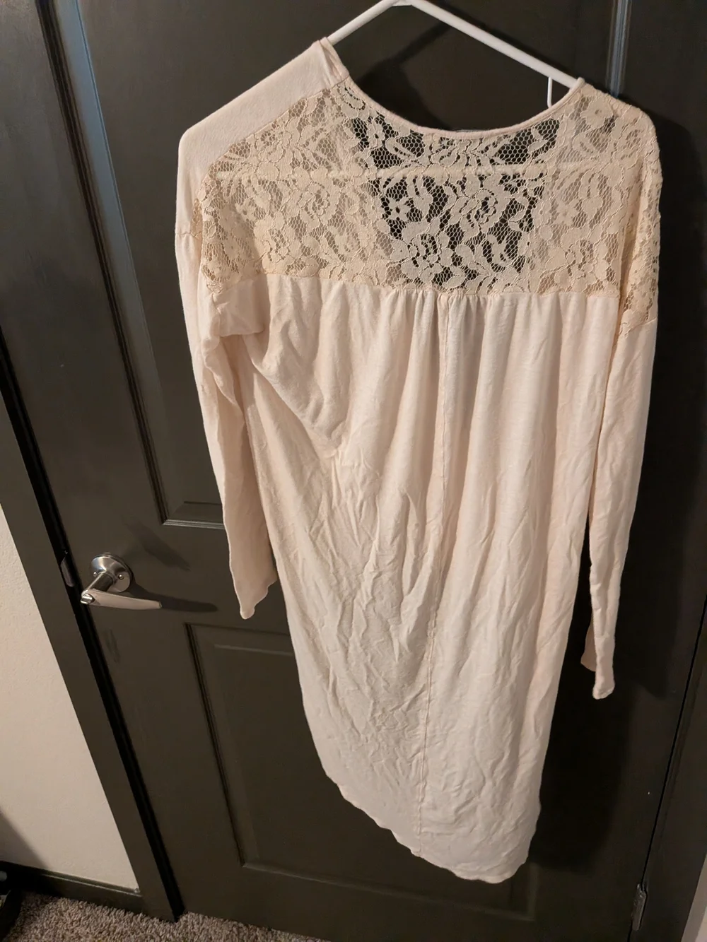 Cream Lace-Back Draped Long Sleeve Tunic